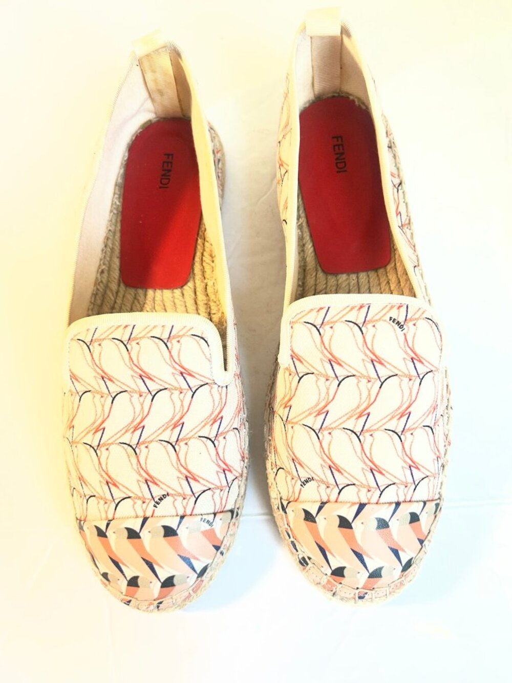 FENDI BIRD PRINT CANVAS ESPADRILLES LEATHER TOE CAP SIZE 40 / 10 US